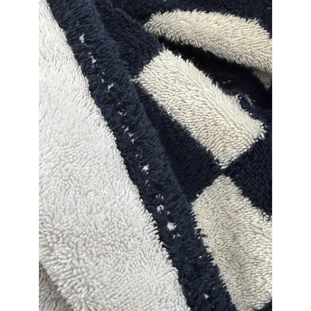 CHANEL Vintage 90's Blue Black White Check CC Logo Beach Towel Made in France